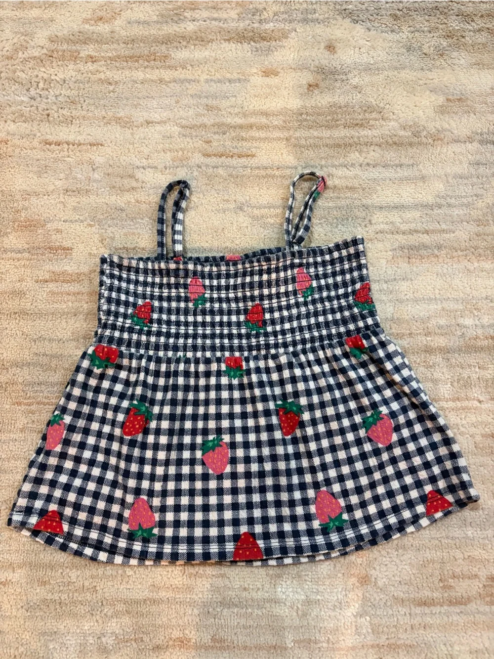 Old Navy Black & White Gingham Top with Pink Strawberry Accents